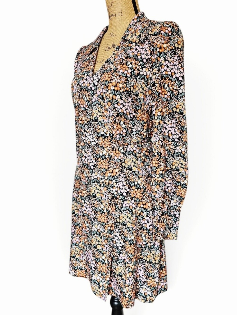 & Other Stories Retro Long Sleeve Tie Waist Floral Wrap Mini Dress, Size 4 - Picture 5 of 9